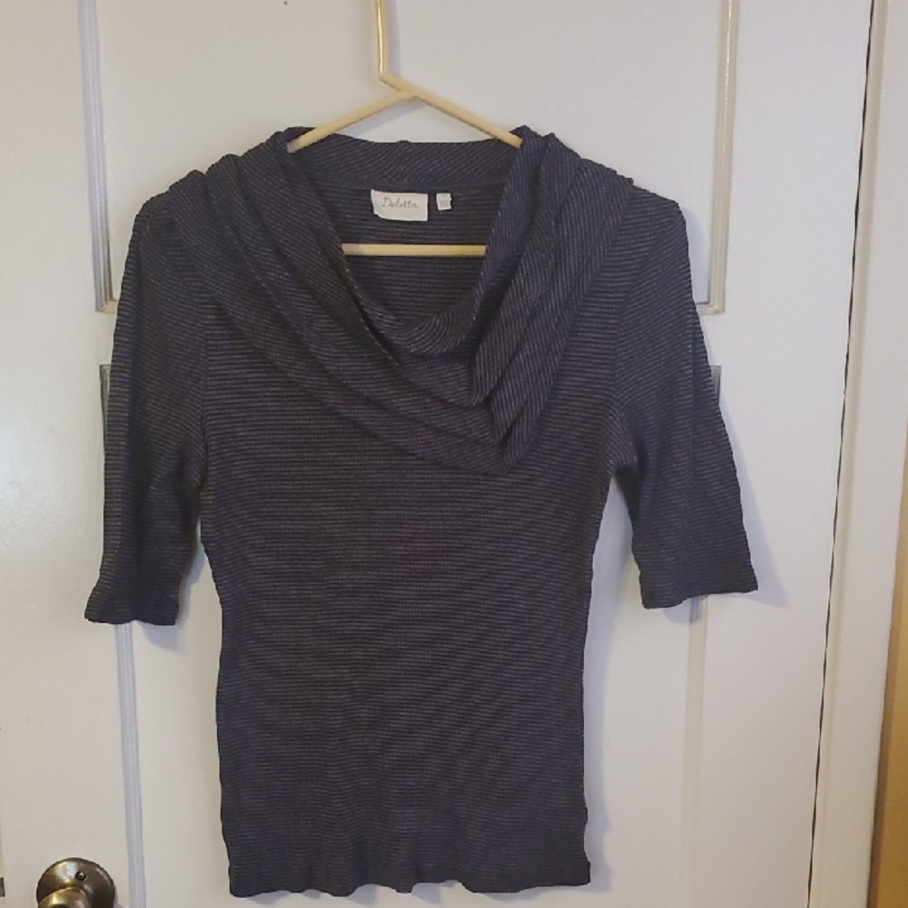 Deletta Black Cowl Neck Sweater with Elegant 3/4 Sleeves